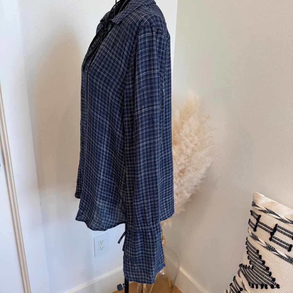 PAIGE Calissa Navy Plaid Flannel Peacoat Gunmetal Jimmy Check Top Medium - Picture 7 of 12